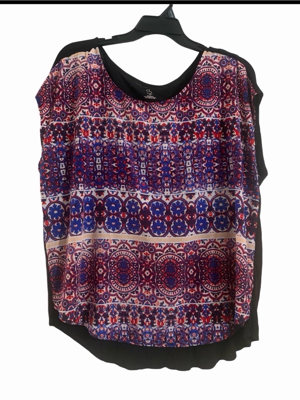 Dressbarn Plus Size 2X Geometric Paisley Print Knit Top Solid Black Back